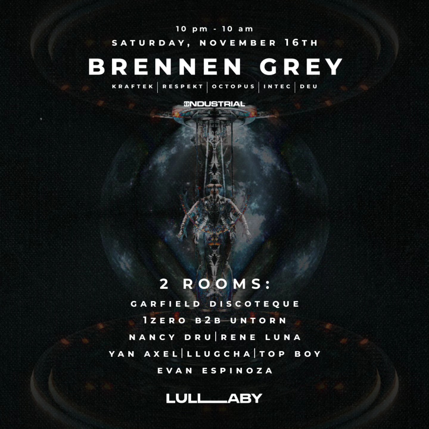 Industrial Lullaby flyer featuring Brennen Grey and Nancy Dru